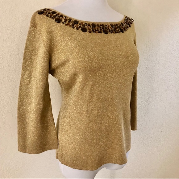 Sara & Lily Gold Metallic Embellished Sweater L - Picture 5 of 8